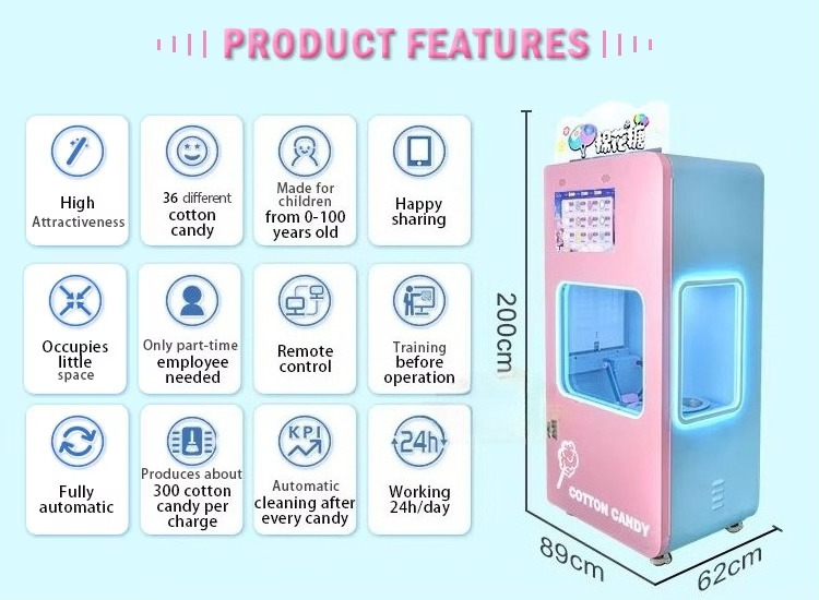 Outdoor Fully Automatic Cotton - Candy Vending Machine 评论和价格